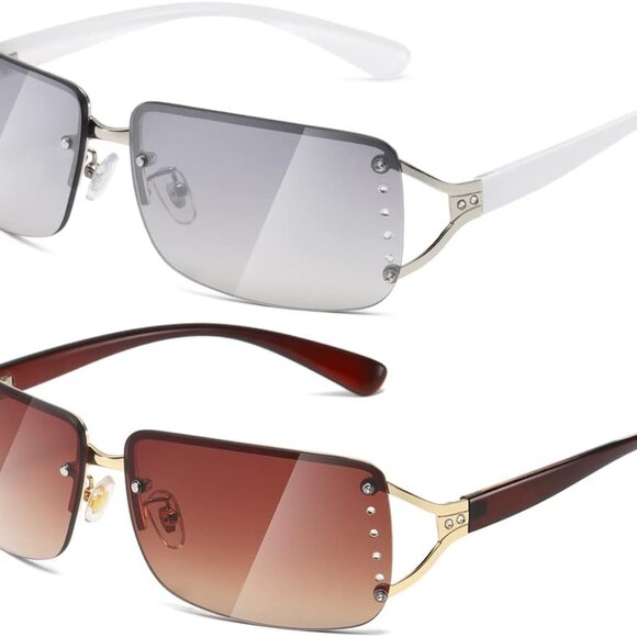 Frameless Rectangle Sunglasses Womens Men UV400 Protection Trendy Fashion - Picture 1 of 7
